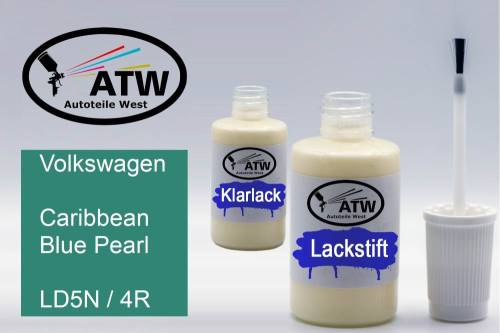 Volkswagen, Caribbean Blue Pearl, LD5N / 4R: 20ml Lackstift + 20ml Klarlack - Set, von ATW Autoteile West.